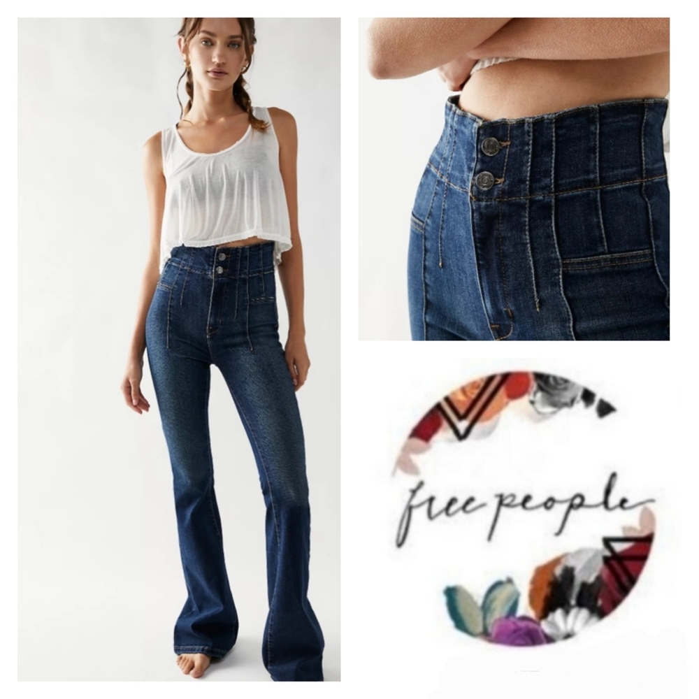 Free People We The Free Jayde Flare Denim Jean 29 High Rise Dark Wash